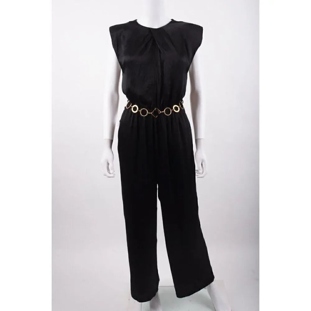 Zara Womans Jumpsuit Satin effect Long Size S Black Sleeveless 2298/210 NWT
